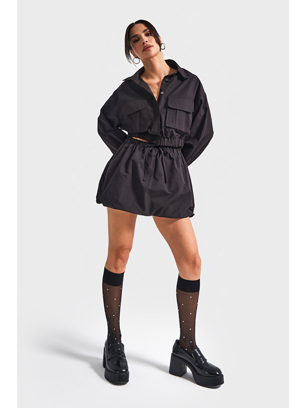 Kadın Siyah Renk w5-1 Balon Fit Tasarım Mini Etek-2