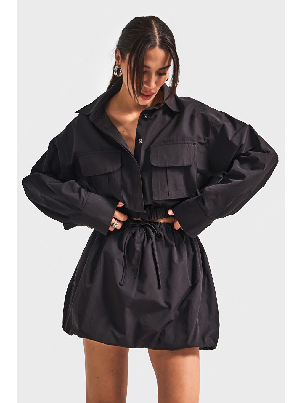 Kadın Siyah Renk w5-1 Balon Fit Tasarım Mini Etek-3