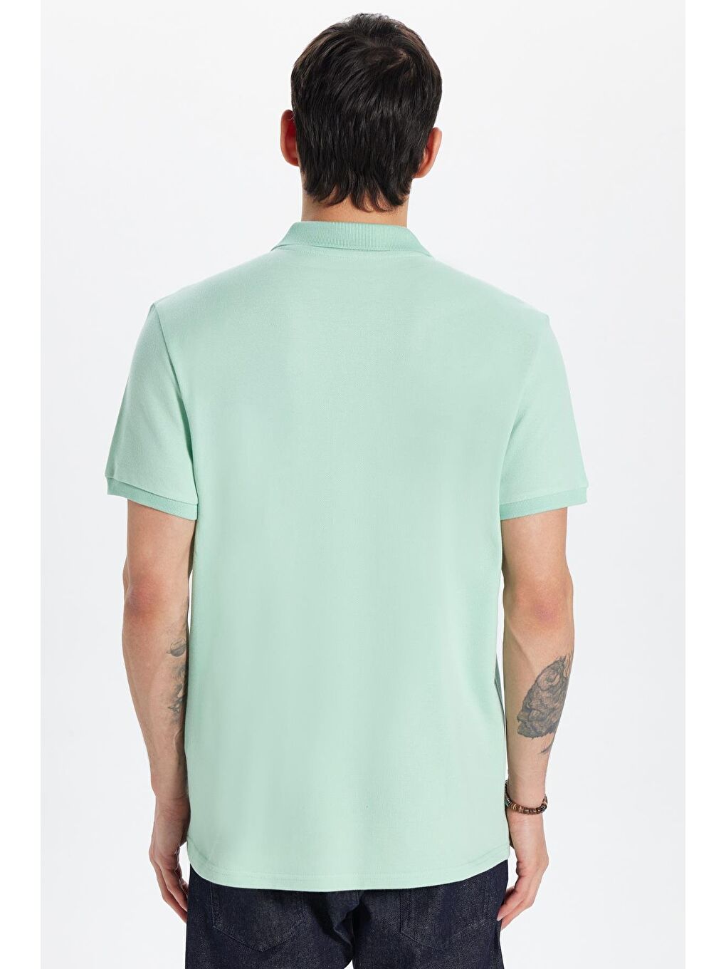 Erkek Slim Fit Dar Kesim %100 Pamuk Yeşil Polo Yaka Tişört-4