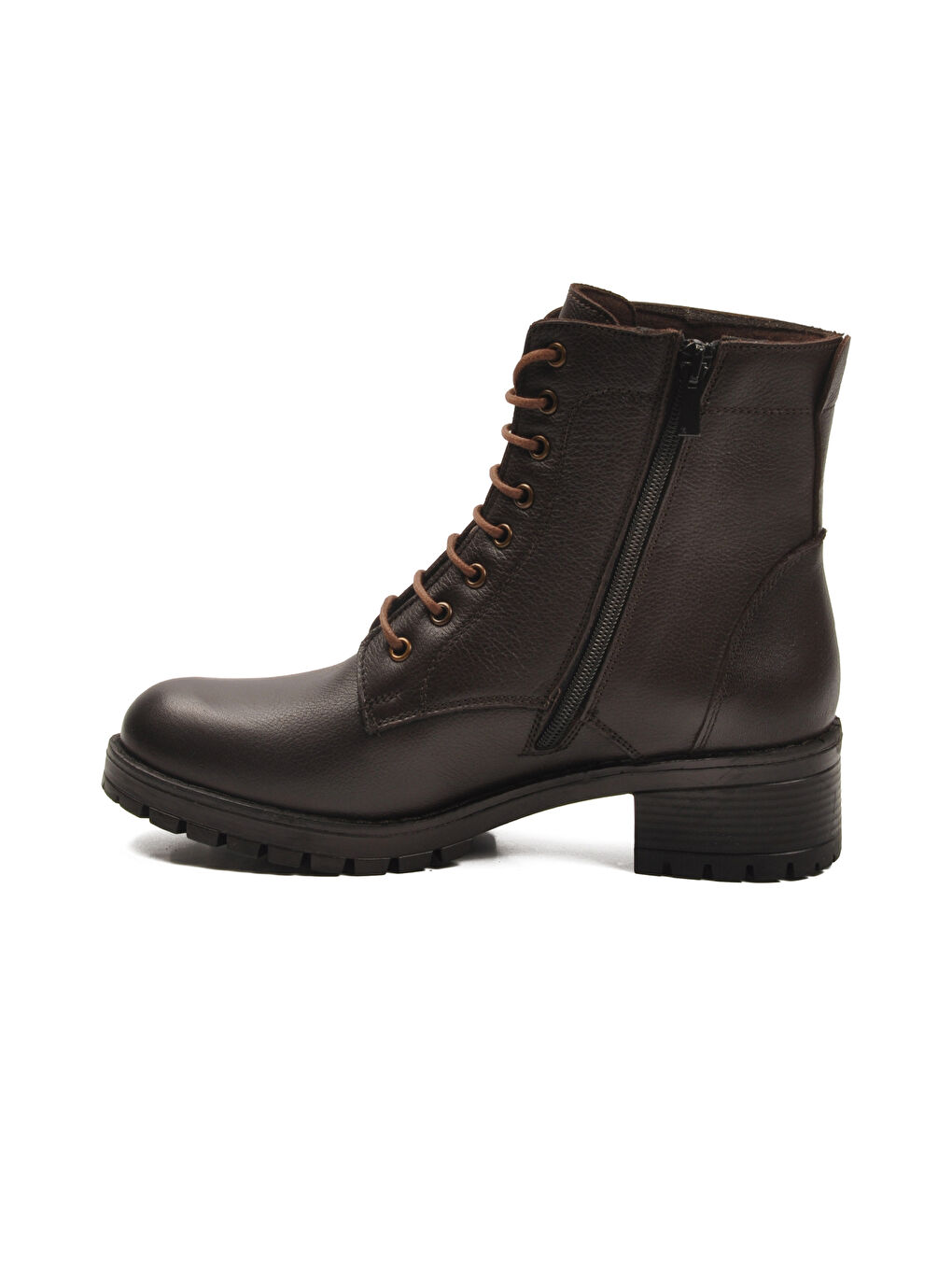 Kahverengi Kahve Hakiki Deri Bağcıklı Kadın Bot 2680-1 Z-3