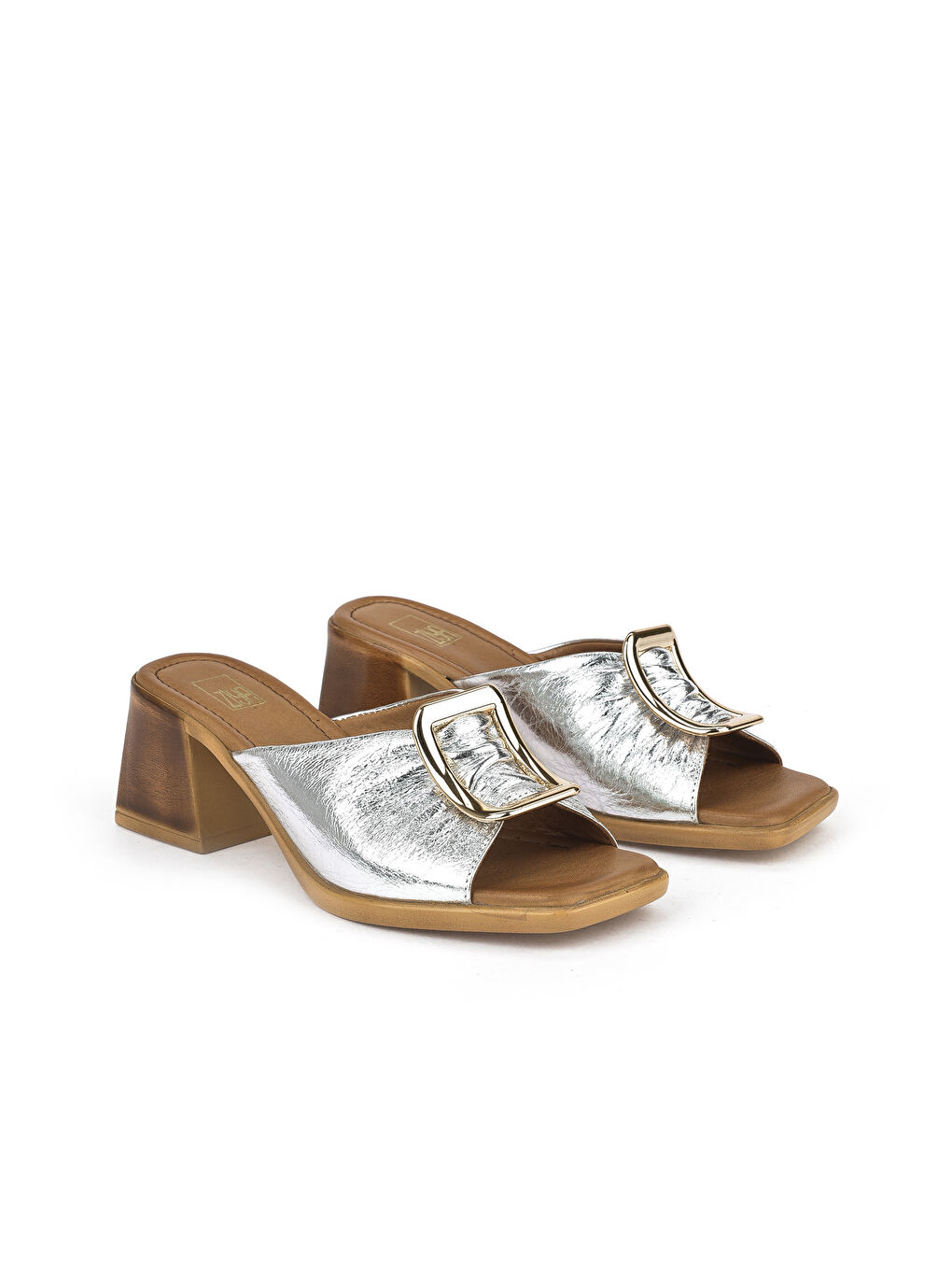 Gri Kadın Hakiki Deri Topuklu Terlik 151992Z19008 Gümüş-1