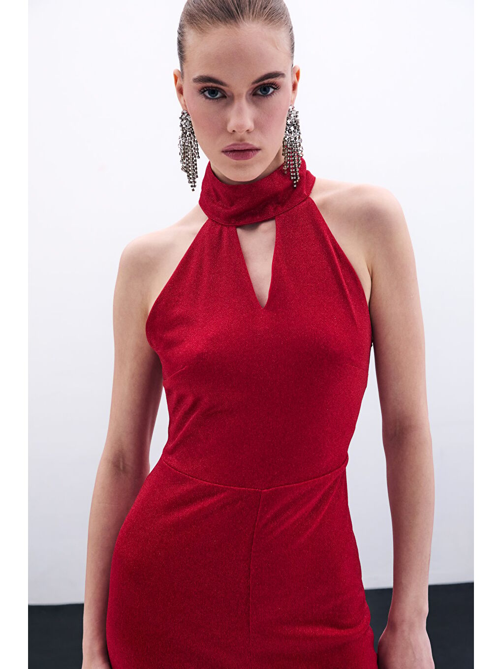 Kolsuz Parlak Tulum - Kırmızı-4