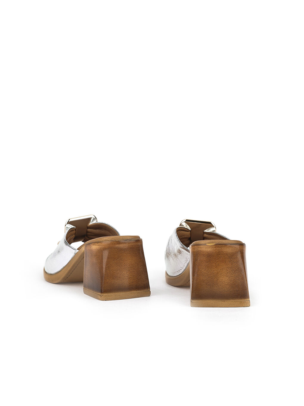 Gri Kadın Hakiki Deri Topuklu Terlik 151992Z19008 Gümüş-2