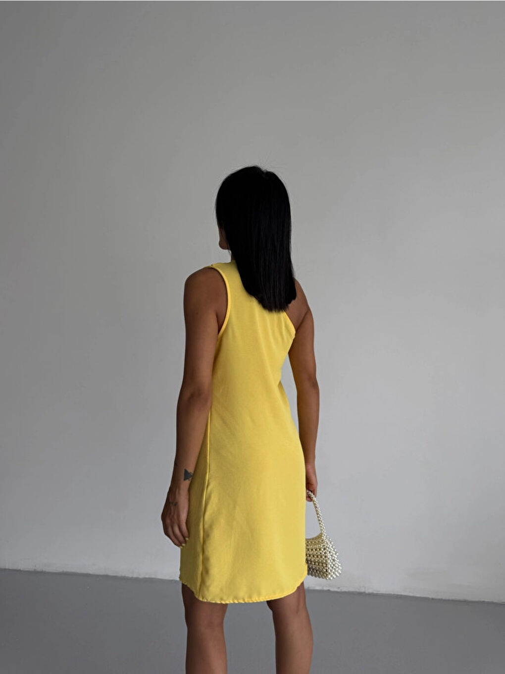 Kadın Sarı Tek Omuz Mini Elbise HZL25S-FRY121791-4