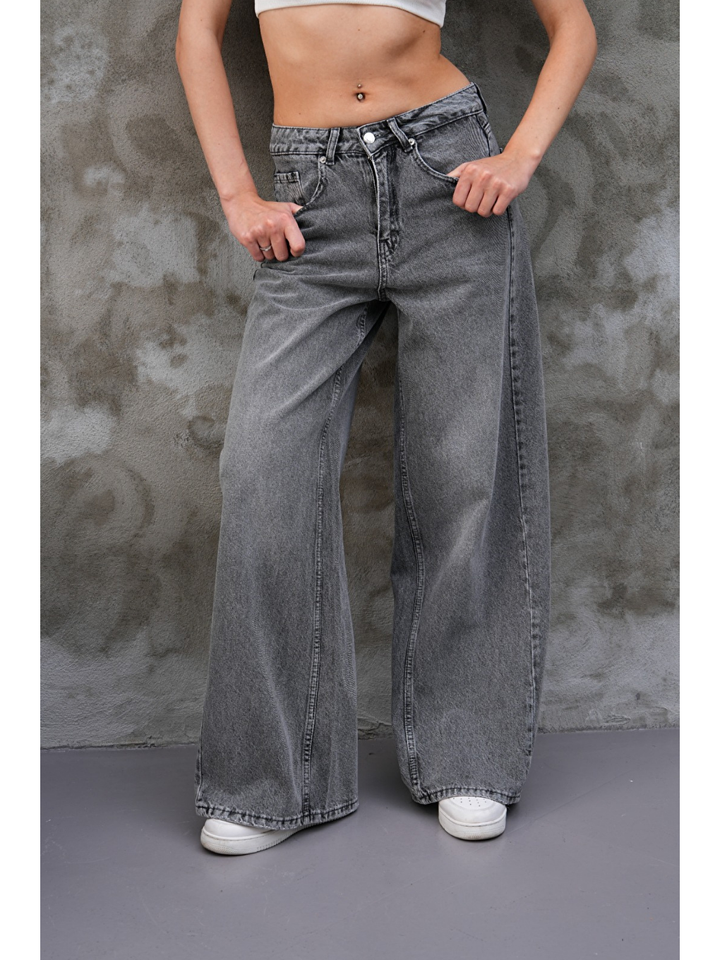 Miami Antrasit Straight Wide Kadın Jean-2