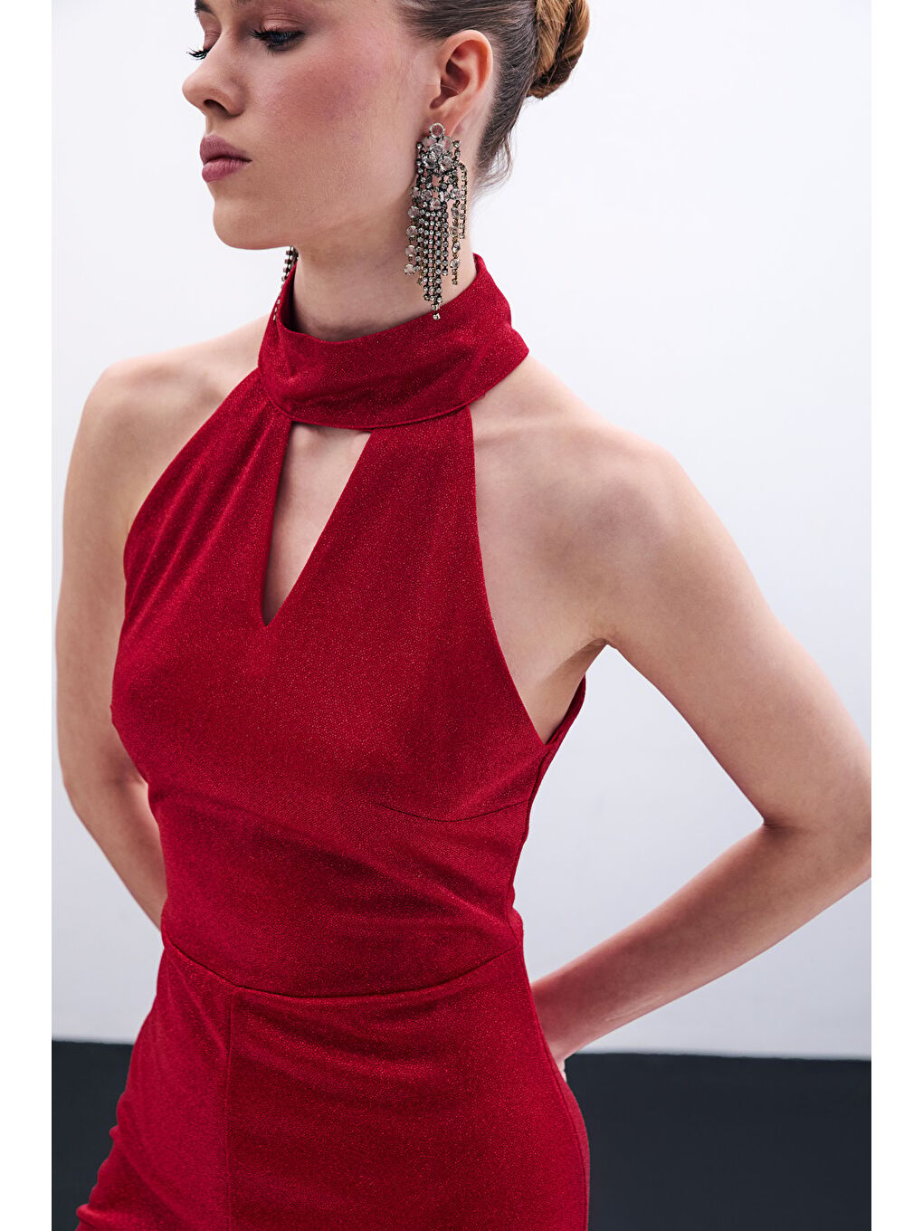 Kolsuz Parlak Tulum - Kırmızı-5