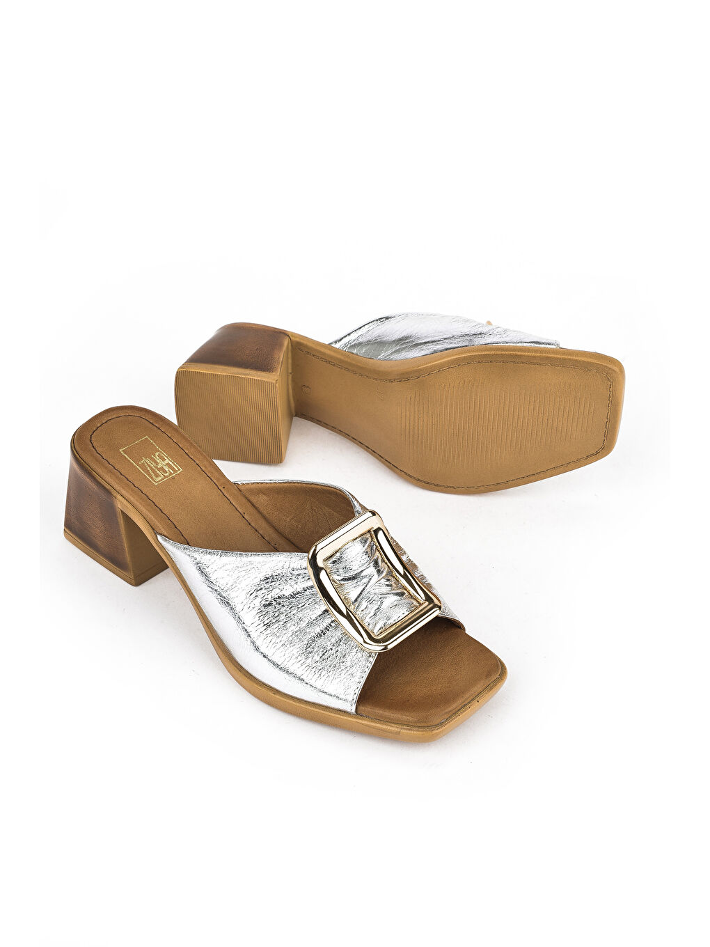 Gri Kadın Hakiki Deri Topuklu Terlik 151992Z19008 Gümüş-3