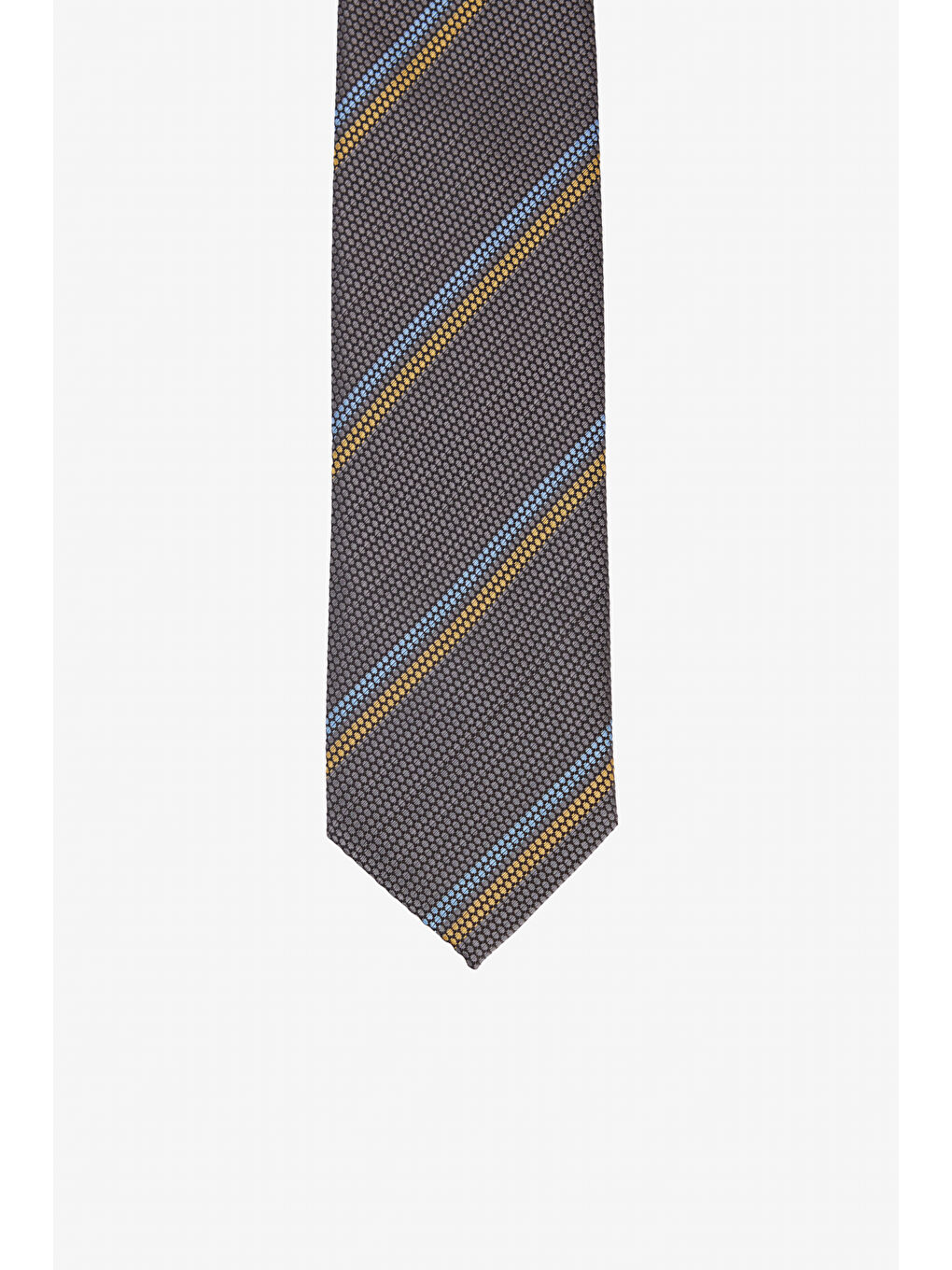 Gri Erkek Füme-Mavi-Sarı Desenli Klasik Kravat-1