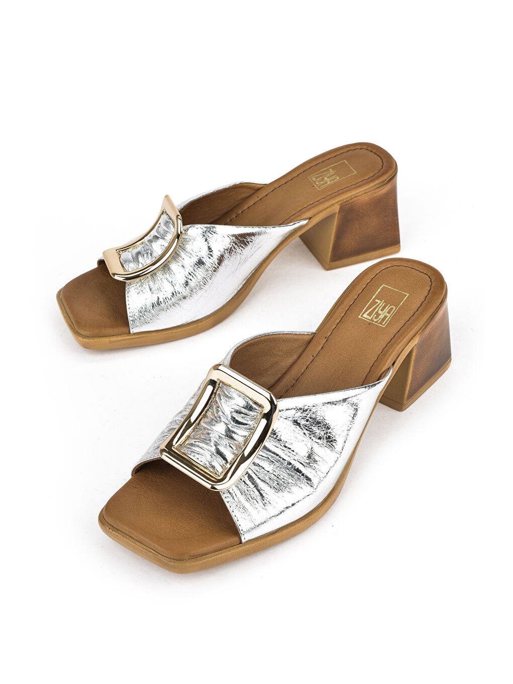 Gri Kadın Hakiki Deri Topuklu Terlik 151992Z19008 Gümüş-4