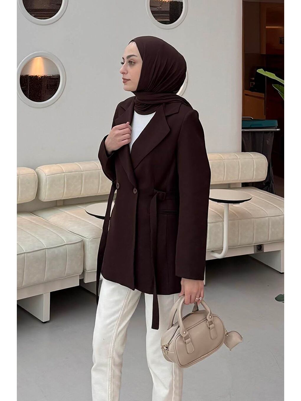 Bağlama Detaylı Ceket Acı Kahverengi-3