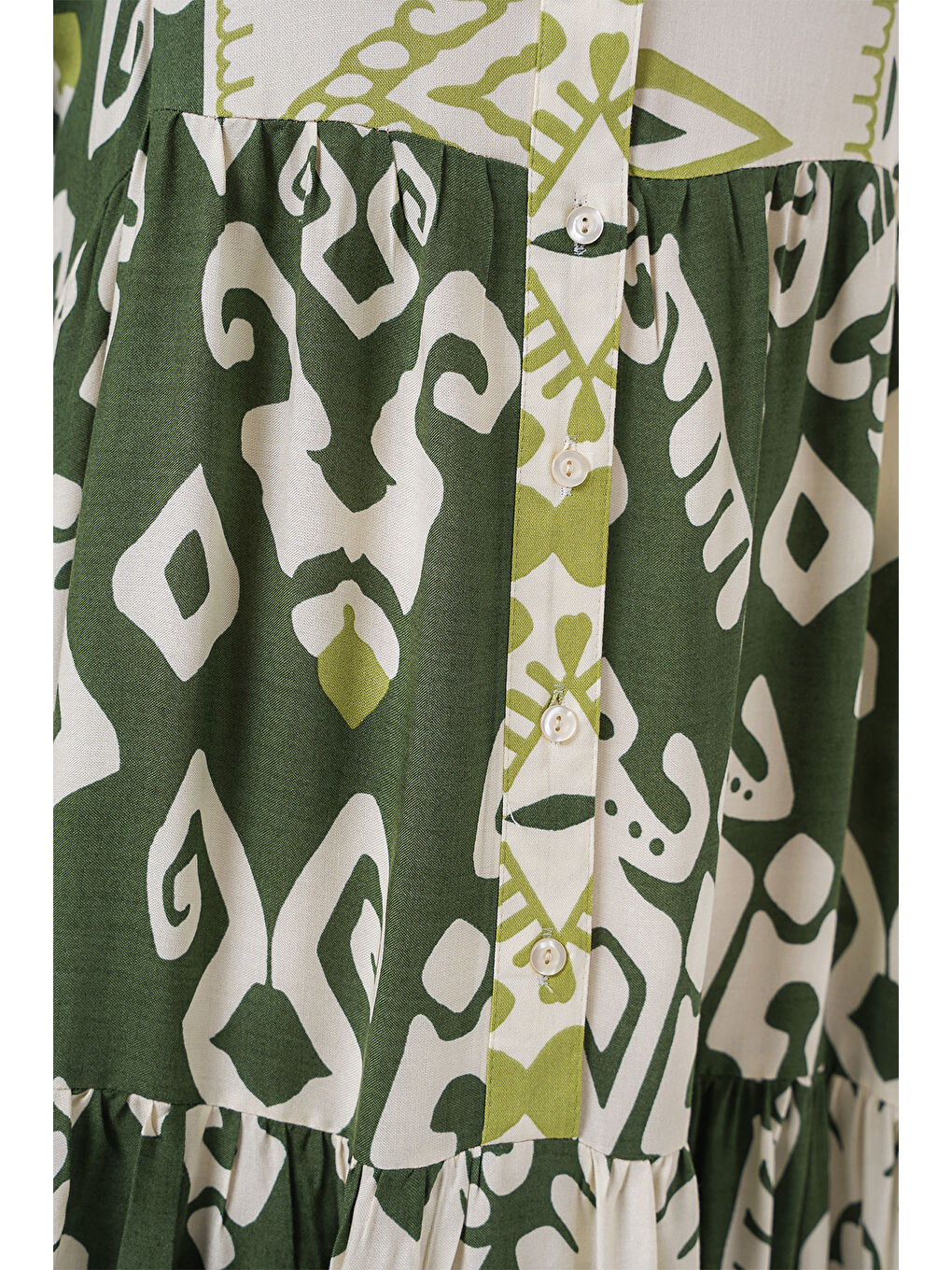 2423 Otantik Desenli Tesettür Elbise - B. Haki-4