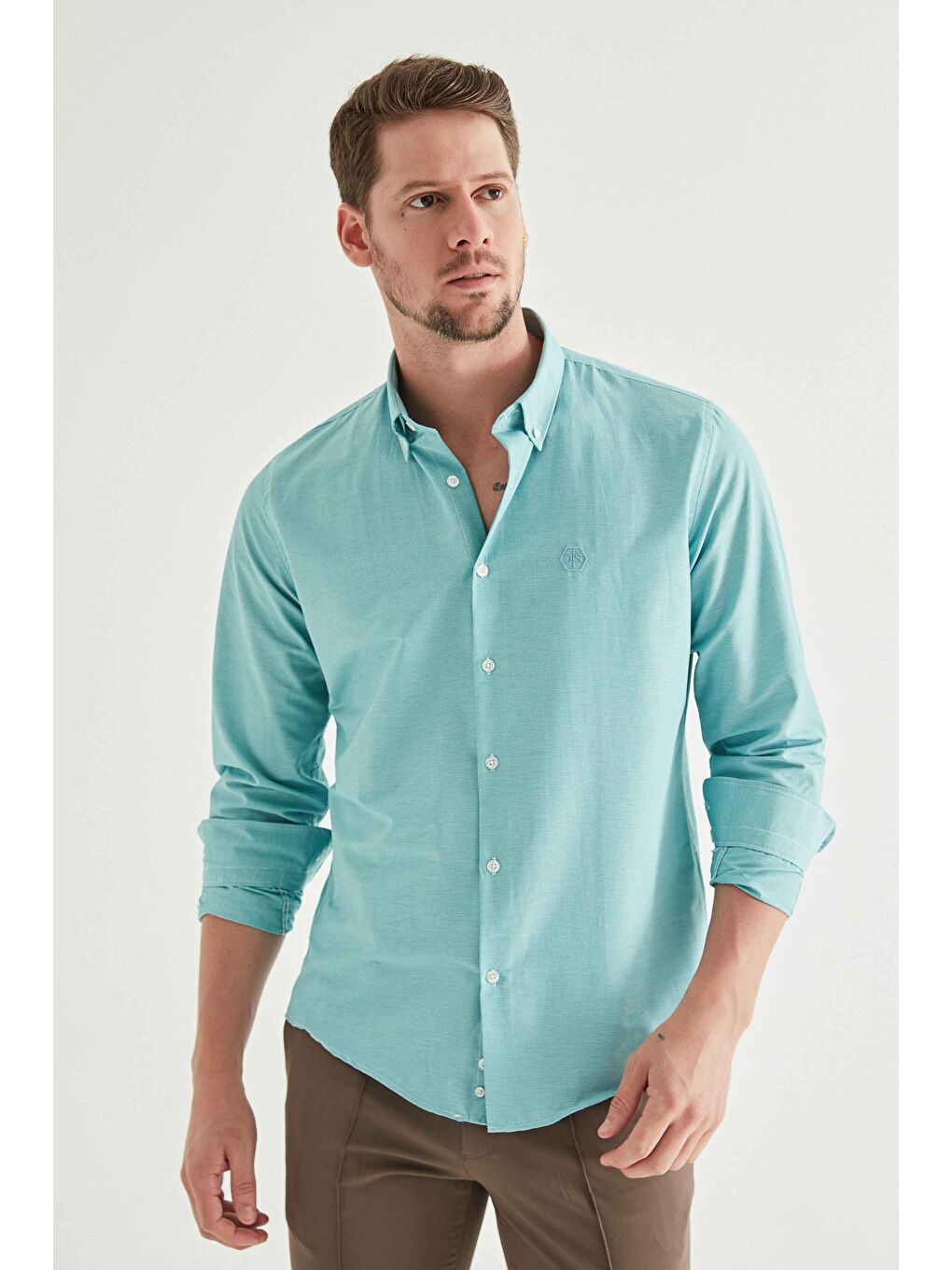 Slim Fit Yeşil Pötikare Gömlek