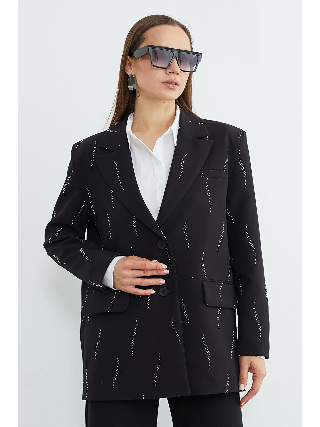 Siyah Taş Detaylı Blazer Ceket-1
