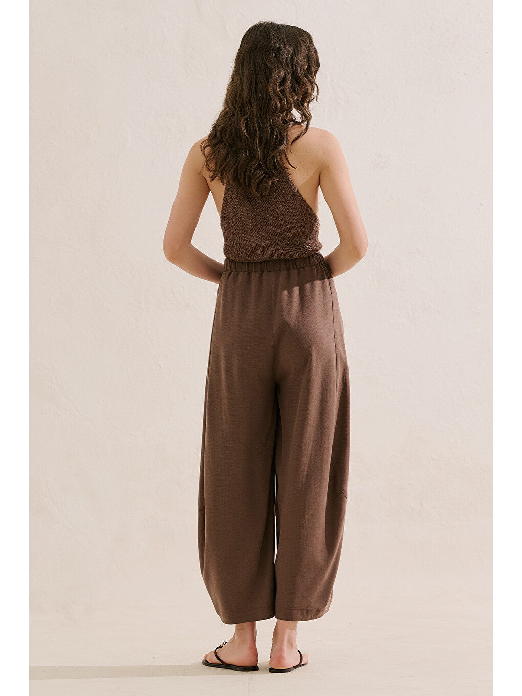 Keten Karışımlı Şalvar Pantolon Kahverengi-6