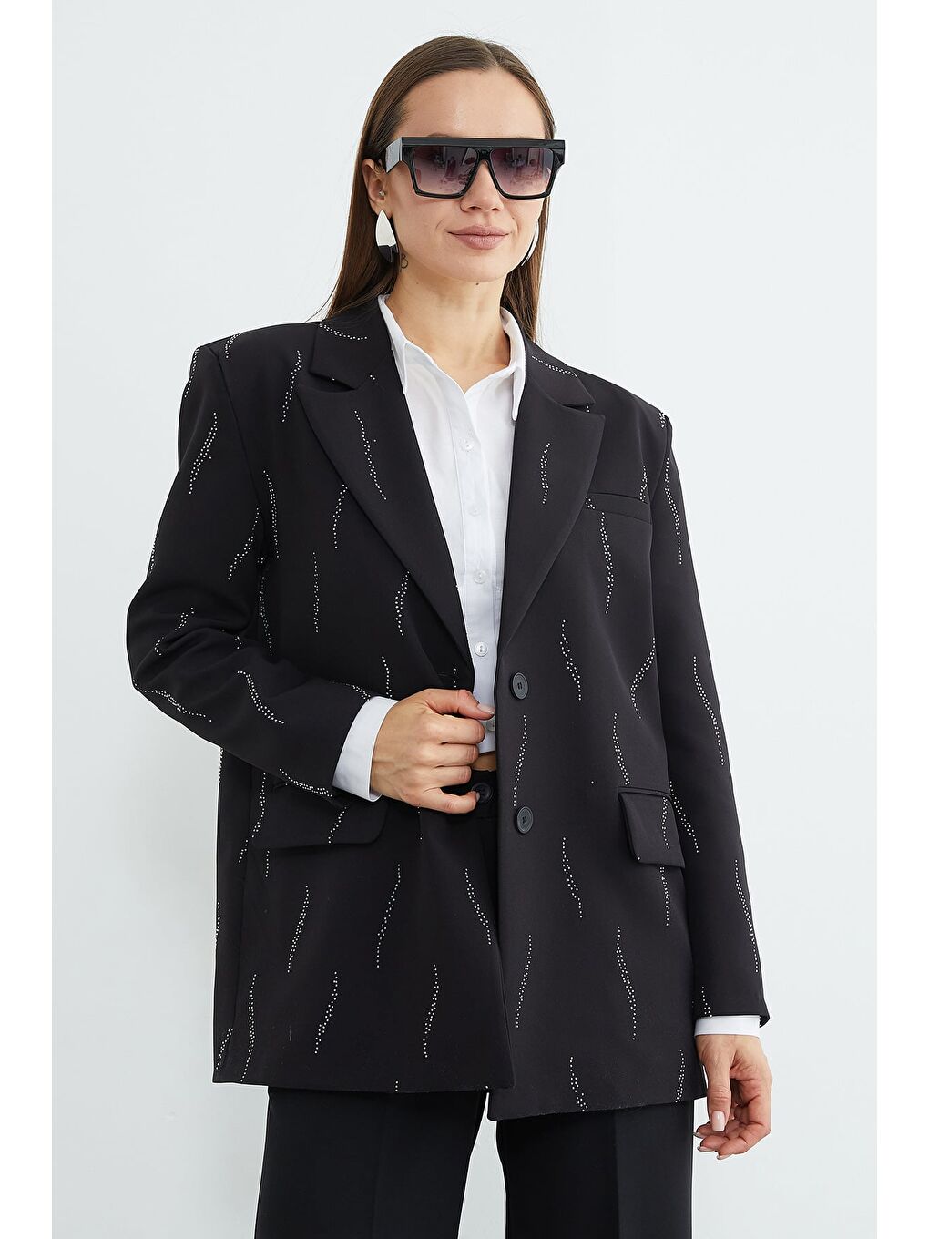 Siyah Taş Detaylı Blazer Ceket-2