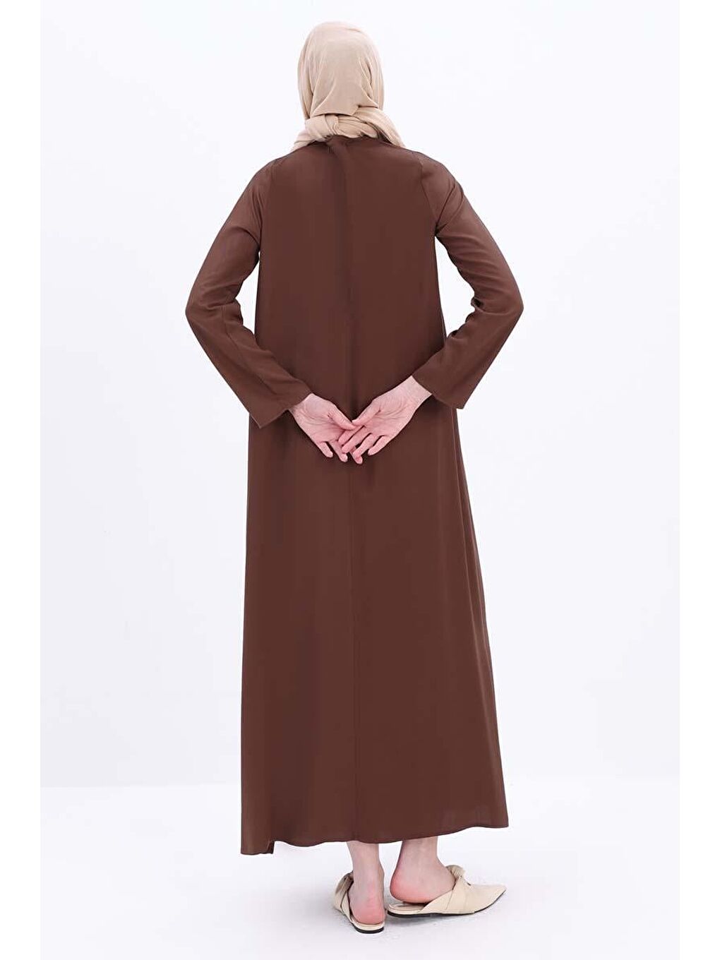 Kahverengi Kahve-Pileli Viskon Elbise-3