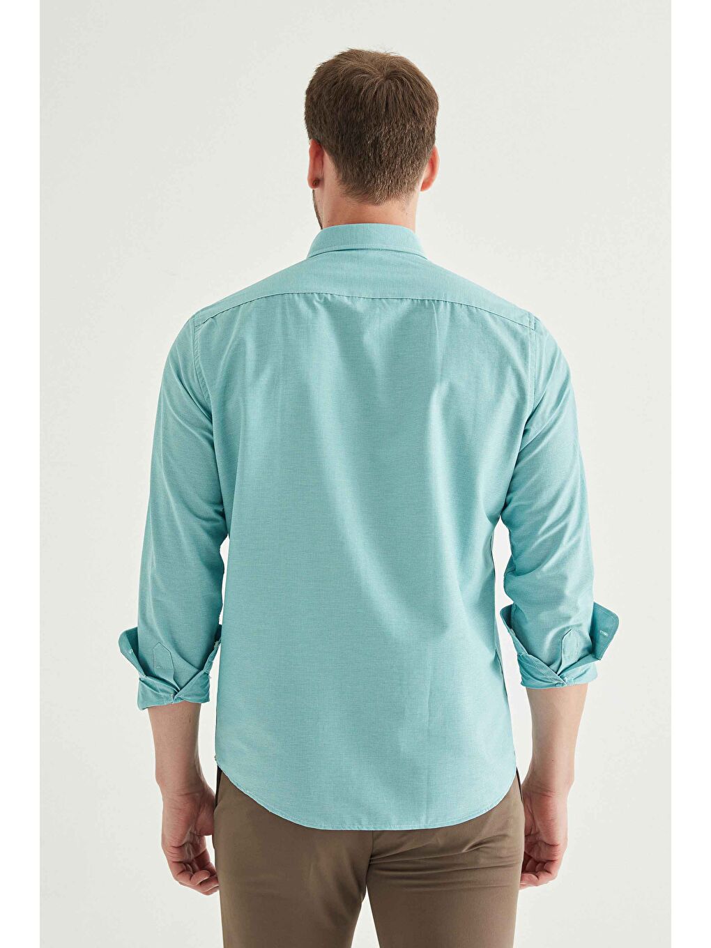 Slim Fit Yeşil Pötikare Gömlek-3