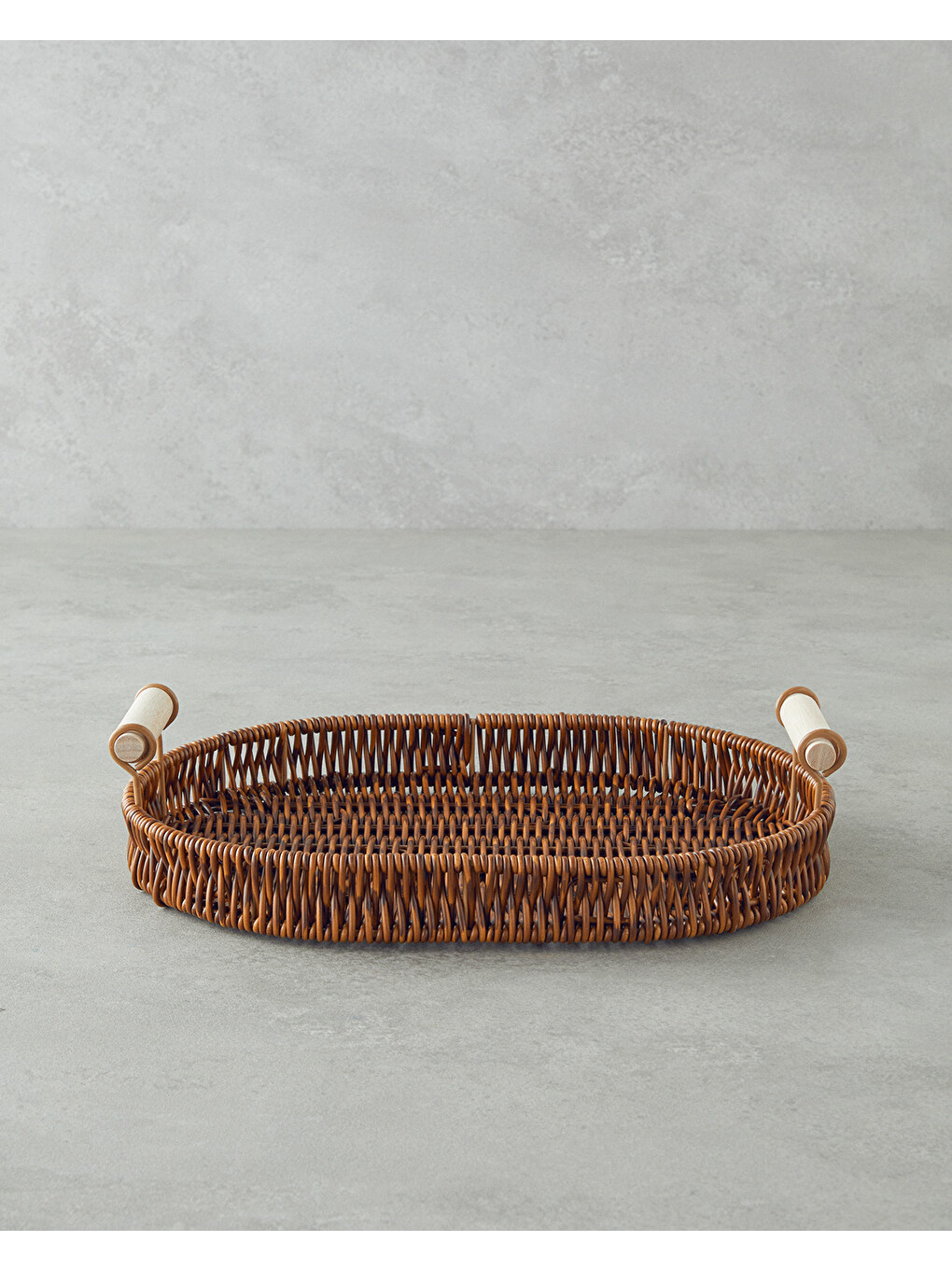 Boho Plastik Rattan Tepsi 29x20x3 Cm Kahverengi