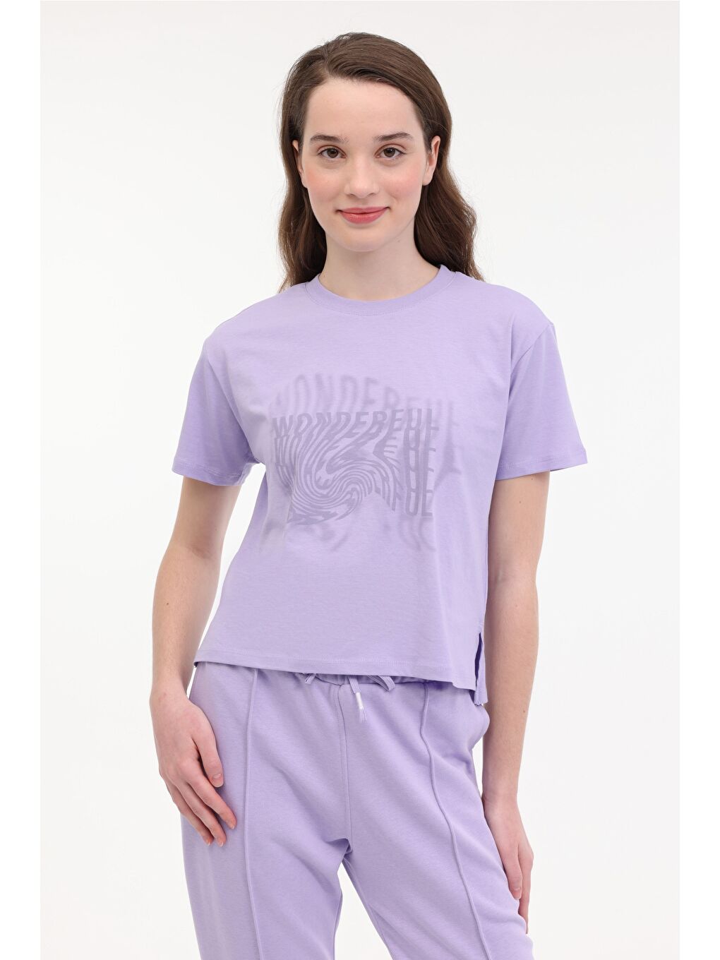 WL HOSHI 11F214 5FX Mor Kadın Kısa Kol T-Shirt