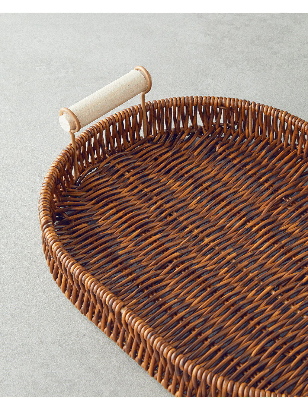 Boho Plastik Rattan Tepsi 29x20x3 Cm Kahverengi-2