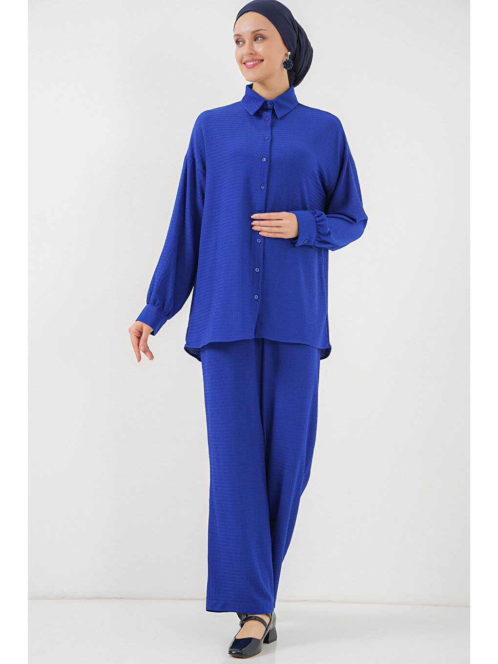 Mavi Kadın Örme Tesettür Alt Üst Takım 6711 - Saks-3