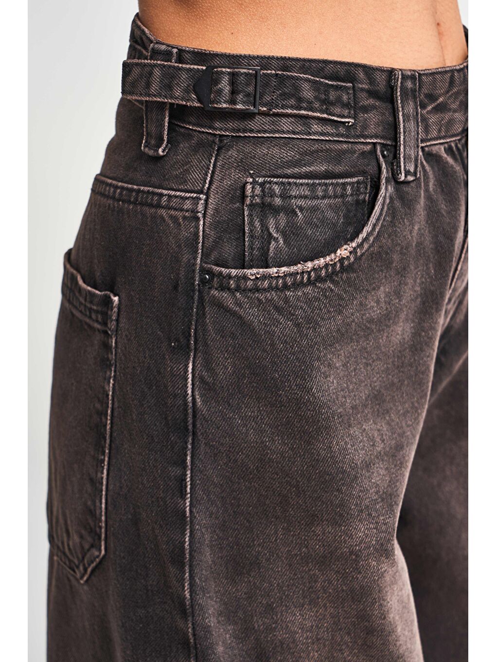 Kahverengi Kadın Koyu Kahve Jean Rengi Lotus 2w5-62 Baggy Fit %100 Pamuk Denim Jean-2