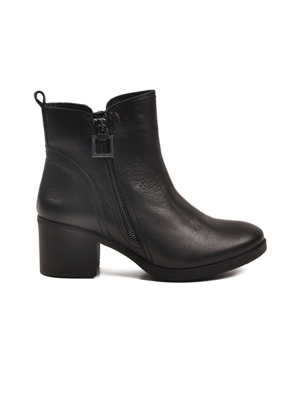 Siyah Hakiki Deri Fermuarlı Polarlı Kadın Topuklu Bot 92163-1 Z-1