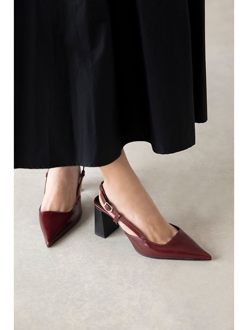 Divoff  Kadın Kırışık Deri Topuklu Ayakkabı Bordo-1