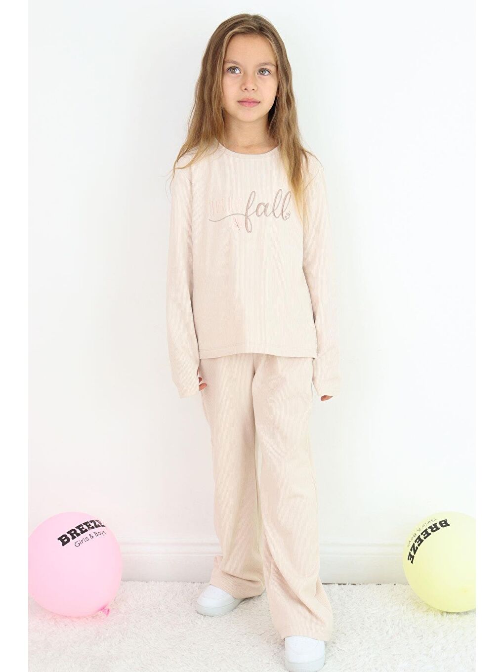 Kız Çocuk Pantolonlu Takımı Yazı Nakışlı Bej (6-8 Yaş)-2