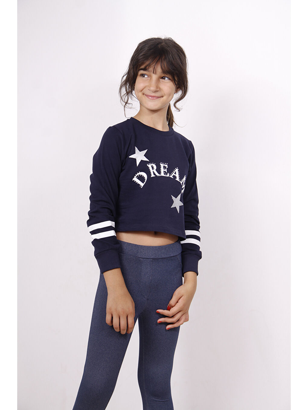 Lacivert Kız Çocuk Yıldızlı Dream Baskılı Sweatshirt