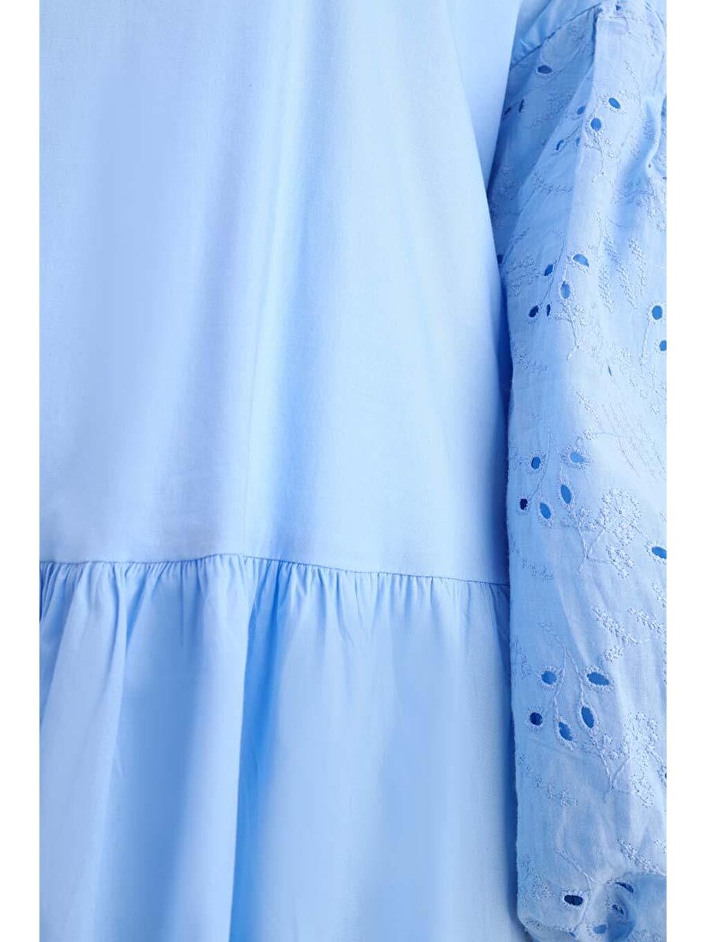 Mavi-Pamuklu Yarım Patlı Fistolu Elbise-7