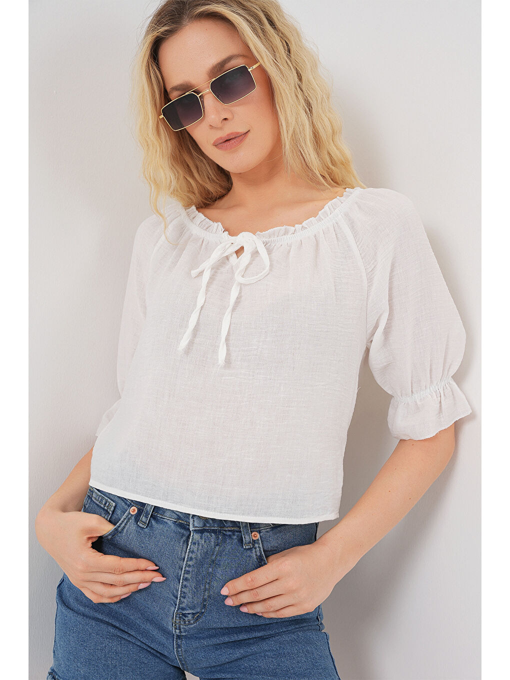 Kadın Yakası Fırfır Detaylı Bluz 959 - Beyaz-2