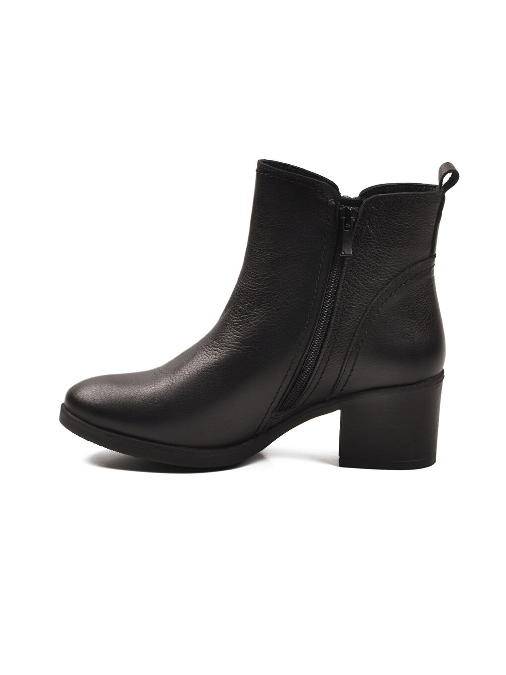 Siyah Hakiki Deri Fermuarlı Polarlı Kadın Topuklu Bot 92163-1 Z-3