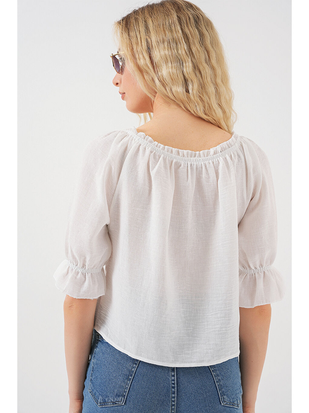 Kadın Yakası Fırfır Detaylı Bluz 959 - Beyaz-5