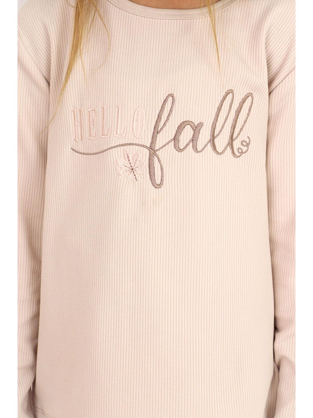 Kız Çocuk Pantolonlu Takımı Yazı Nakışlı Bej (6-8 Yaş)-6