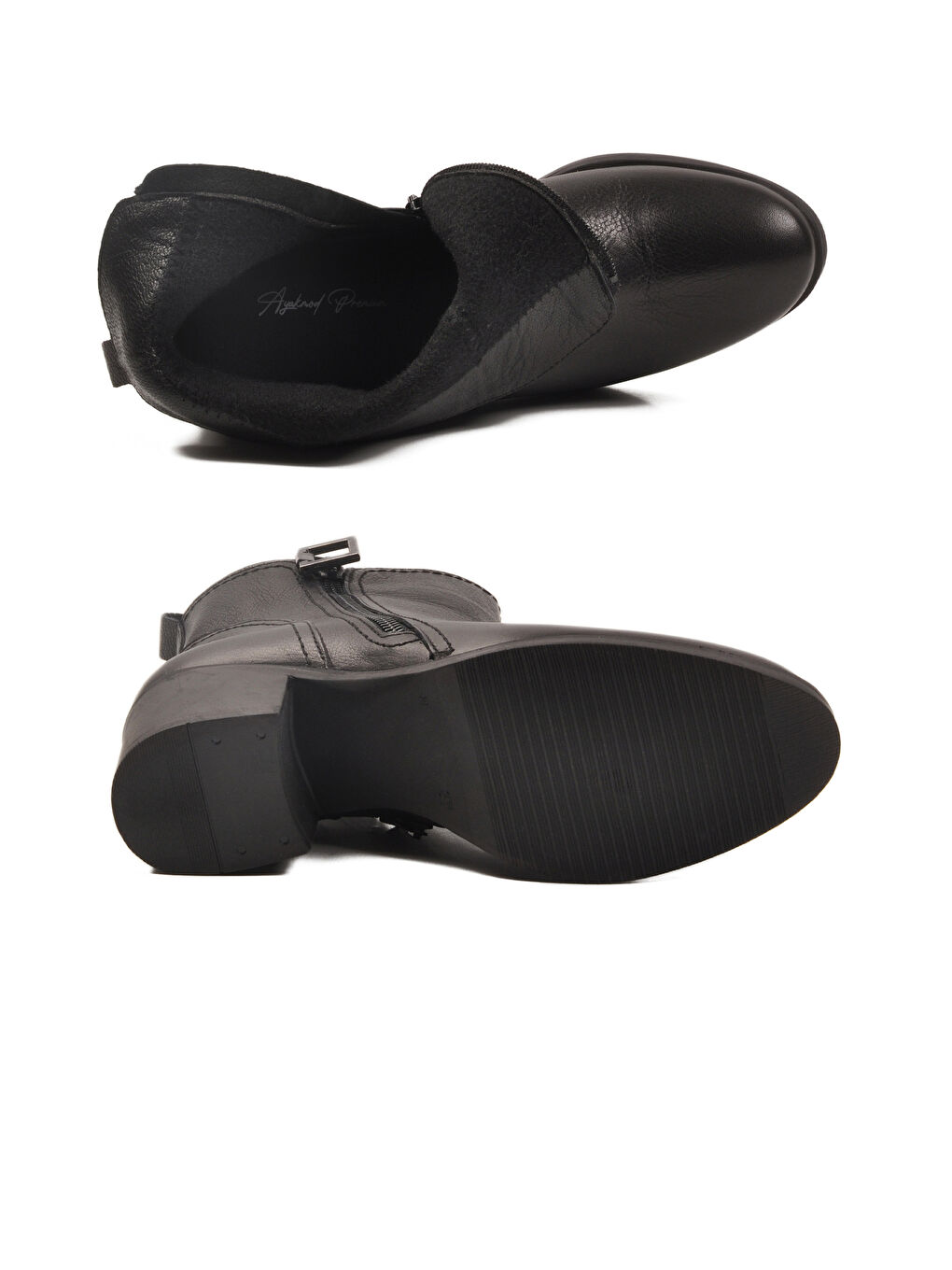 Siyah Hakiki Deri Fermuarlı Polarlı Kadın Topuklu Bot 92163-1 Z-4