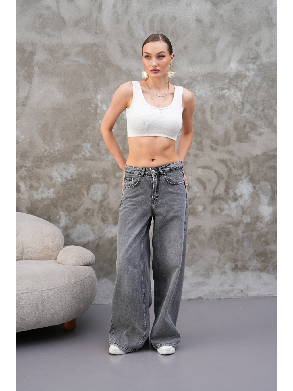 Miami Antrasit Straight Wide Kadın Jean-6
