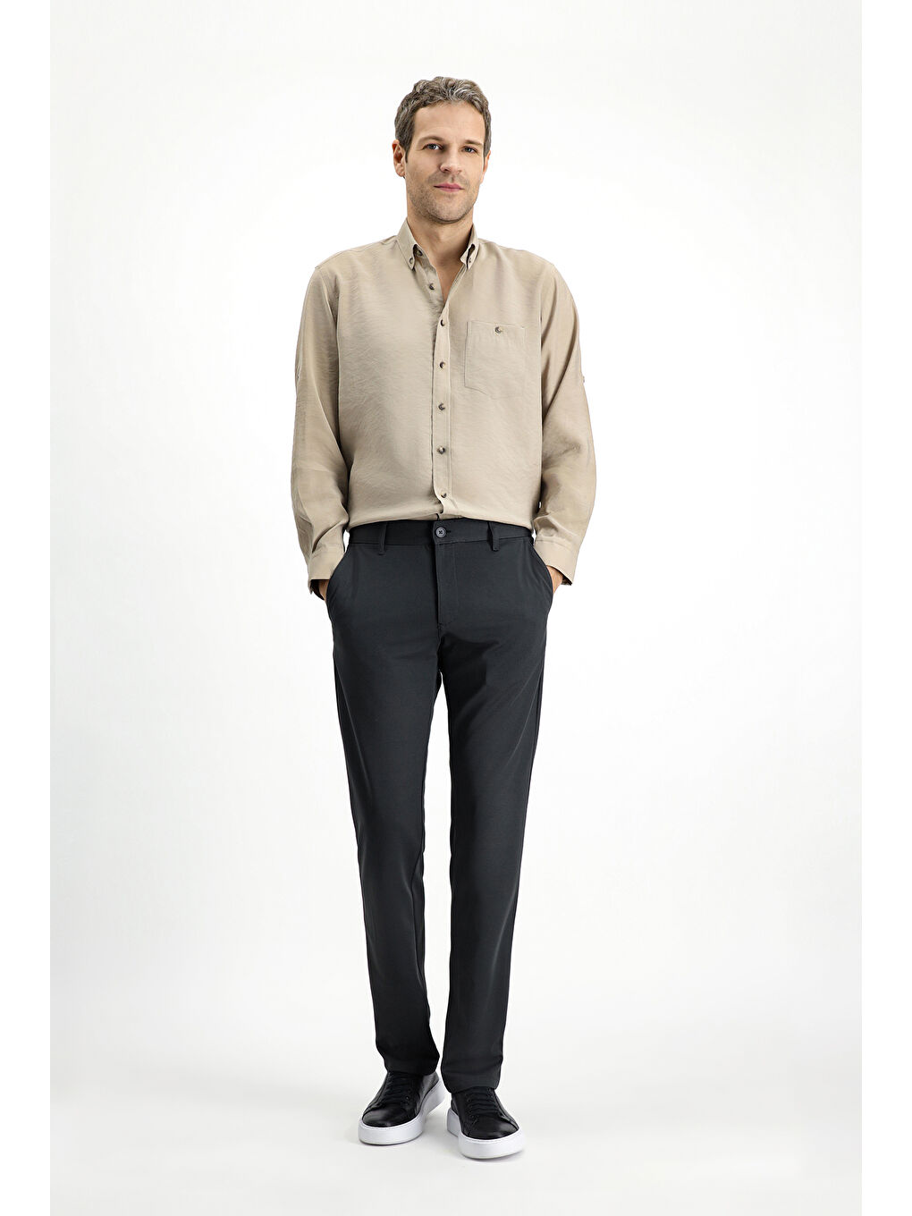 Antrasit Slim Fit Dar Kesim Kanvas / Chino Pantolon-1