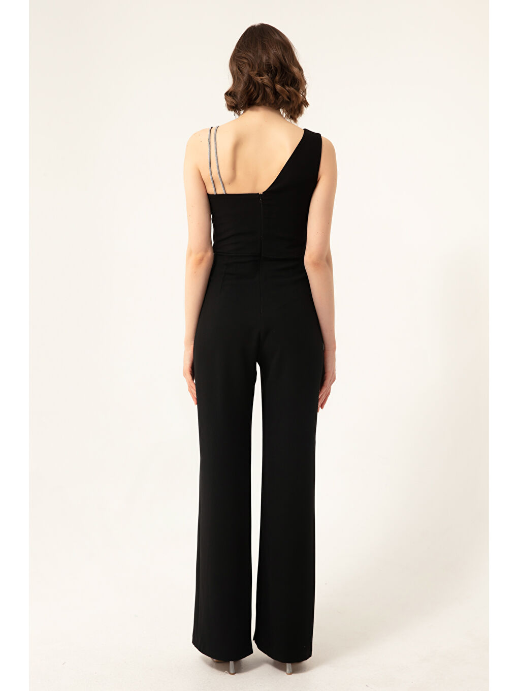 Kadın Siyah Tek Omuz Taşlı Abiye Tulum-4