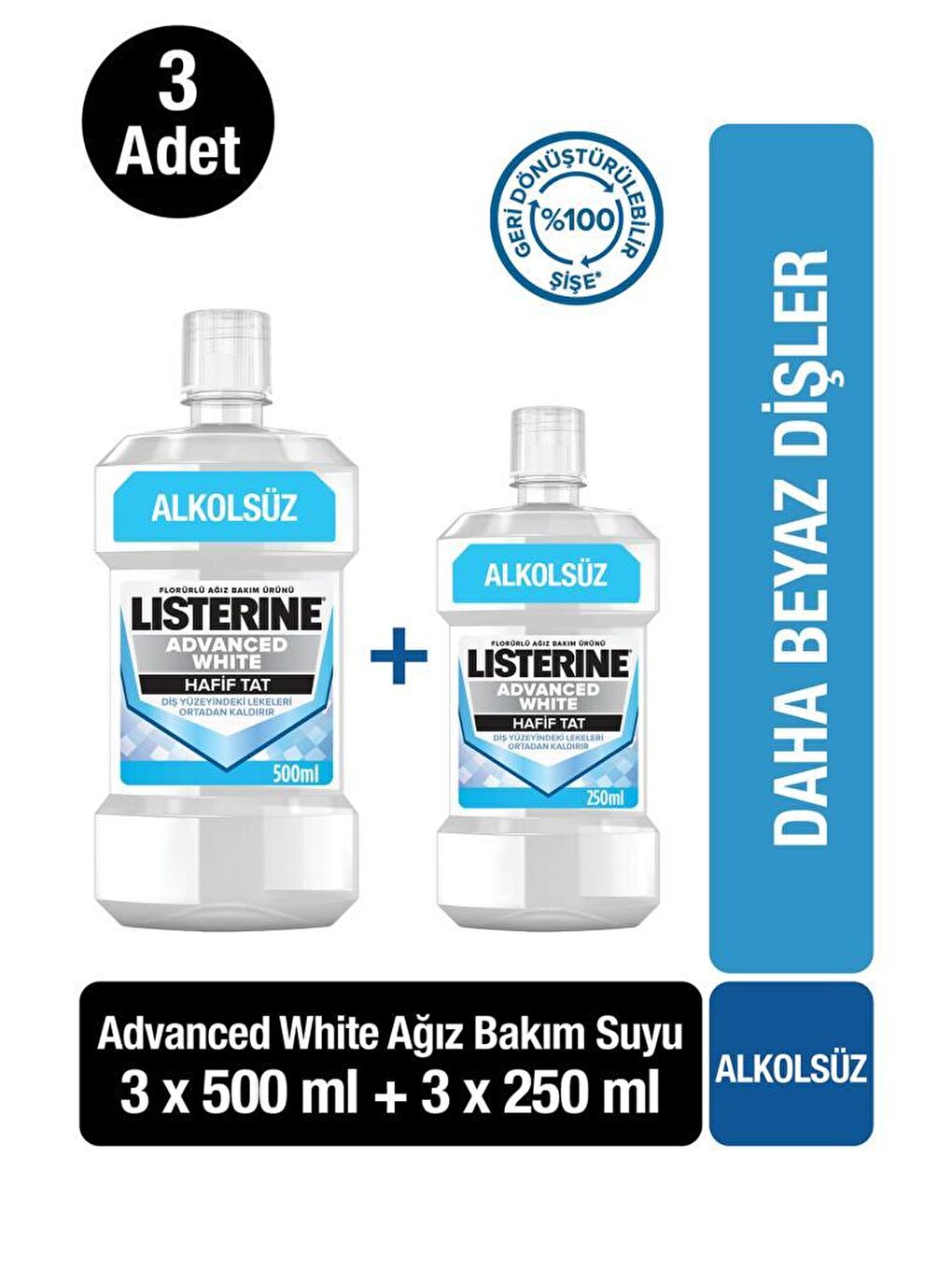 Listerine Renksiz 500+250 Advanced White Hafif Tat x 3