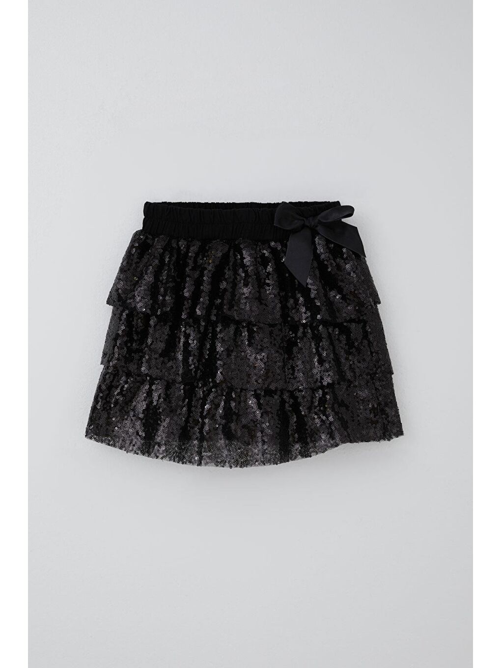 Kız Çocuk Etek Kat Kat Pul Payetli Fiyonk Aksesuarlı Siyah (5-10 Yaş)-1