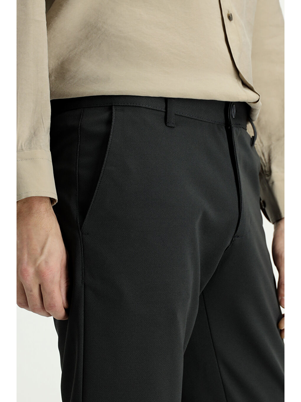 Antrasit Slim Fit Dar Kesim Kanvas / Chino Pantolon-4