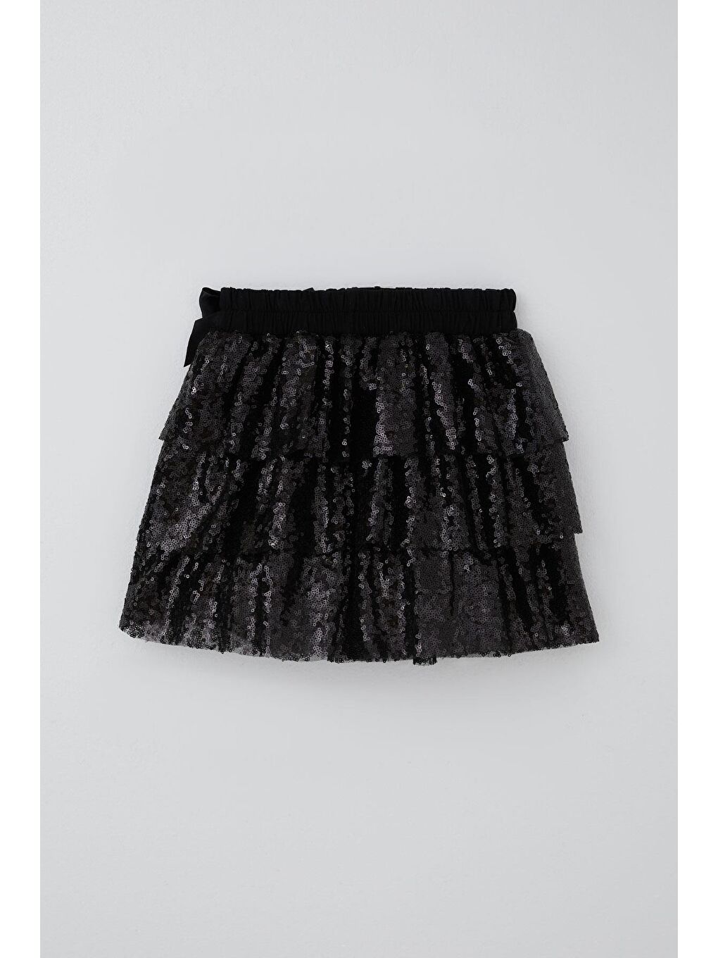 Kız Çocuk Etek Kat Kat Pul Payetli Fiyonk Aksesuarlı Siyah (5-10 Yaş)-2