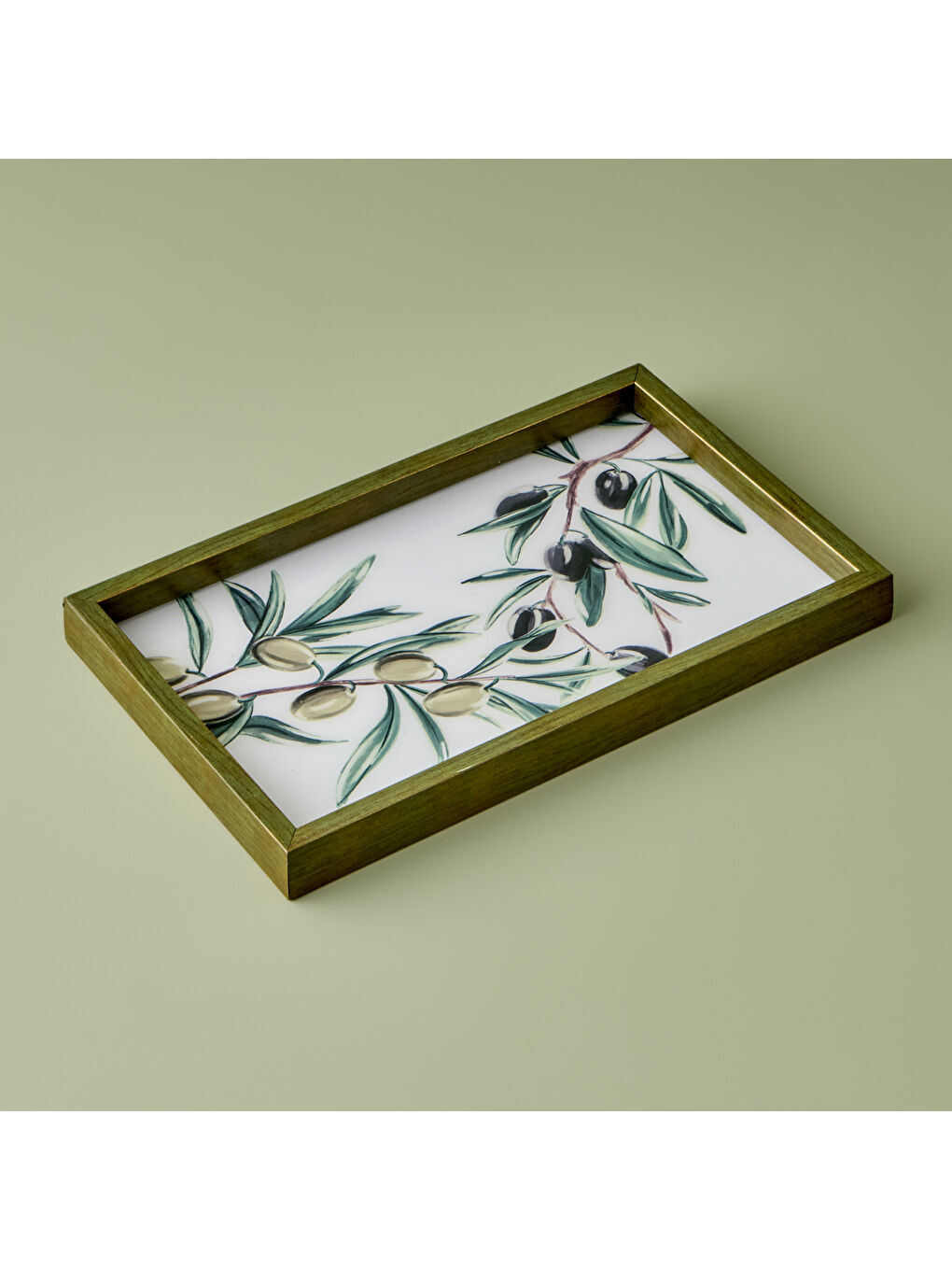 Olive Dekoratif Cam Tepsi Yeşil (22x37 cm)