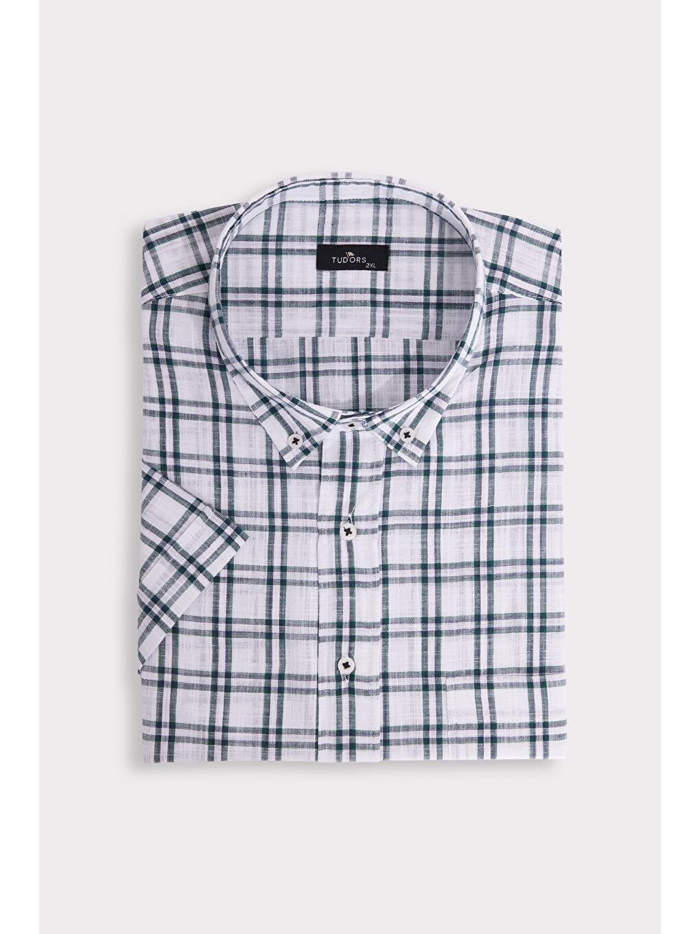 Karışık Erkek Büyük Beden Yaka Düğmeli Kareli Keten Efektli Kısa Kollu Gömlek