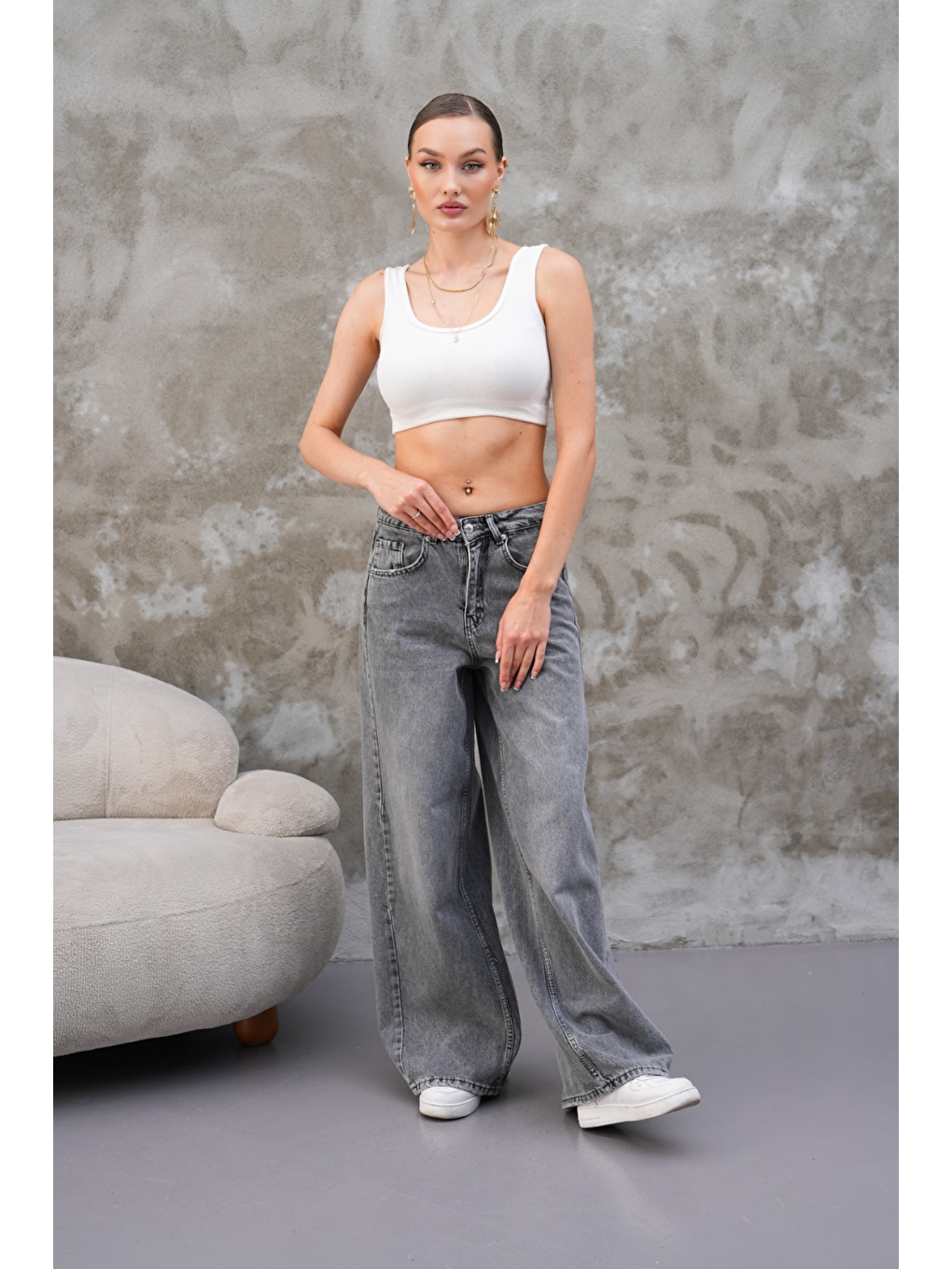 Miami Antrasit Straight Wide Kadın Jean-7