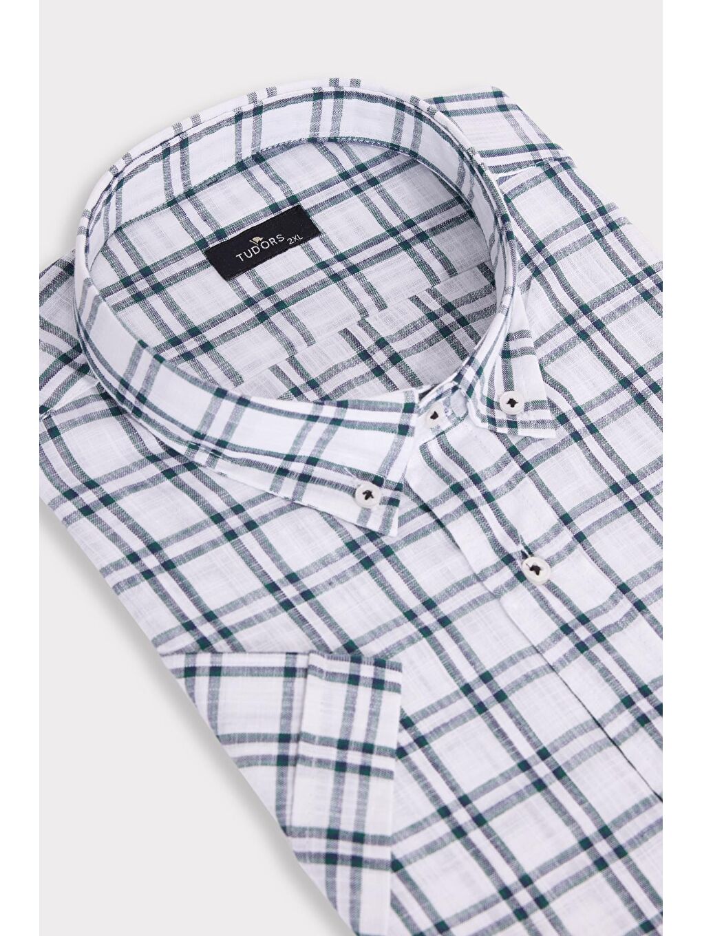 Karışık Erkek Büyük Beden Yaka Düğmeli Kareli Keten Efektli Kısa Kollu Gömlek-1