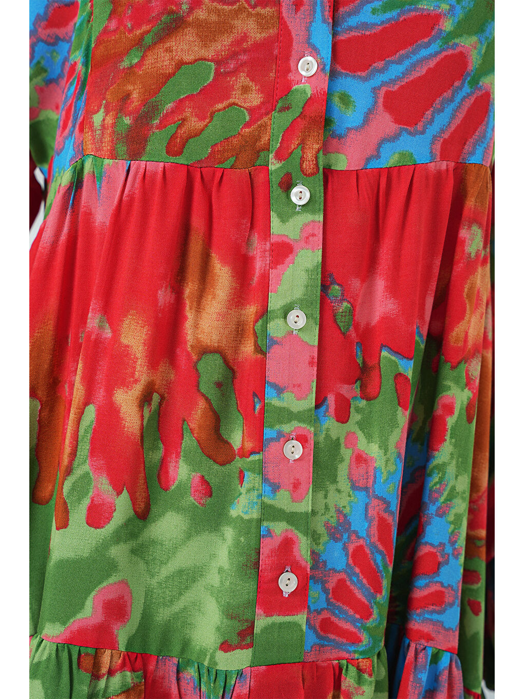 2423 Otantik Desenli Tesettür Elbise - L. Kırmızı-4