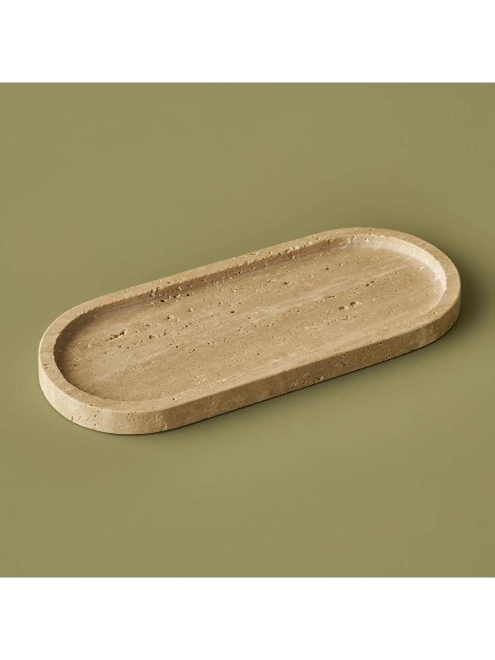 Bej Ephesus Traverten Oval Dekoratif Tabak Naturel (12x28 cm)