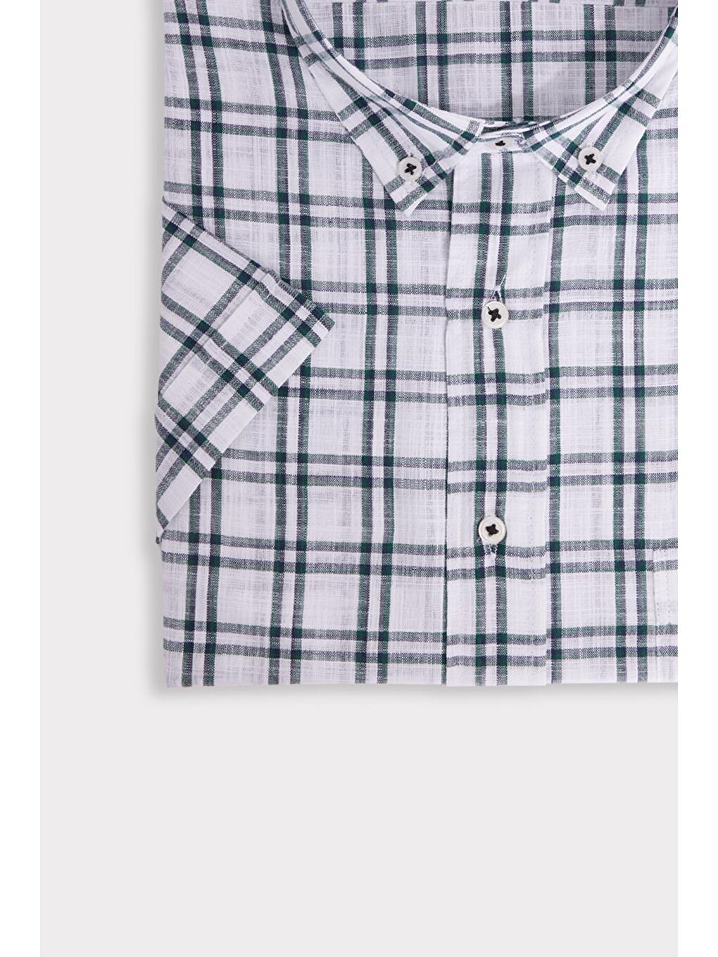 Karışık Erkek Büyük Beden Yaka Düğmeli Kareli Keten Efektli Kısa Kollu Gömlek-3